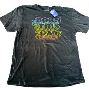 NEW Born This Gay Retro Rainbow Black Short Sleeve Pride Tee T-Shirt Men's Large